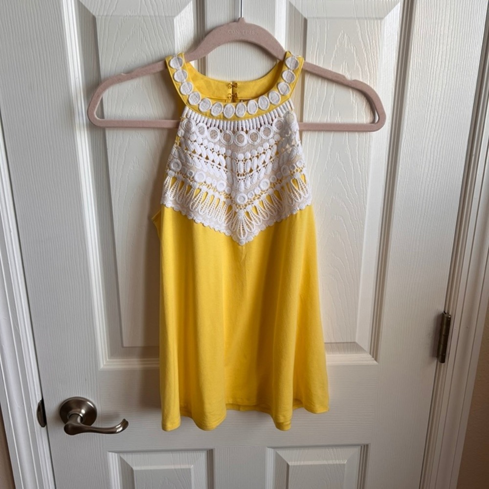 Lilly Pulitzer Womens Yellow Sleeveless Top with Crochet Detail Size XXS